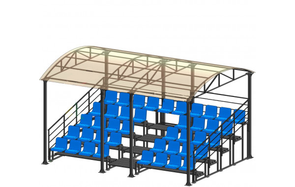 Трибуна для зрителей 5 рядов на 42 места с навесом и перилами Spektr Sport 600_380