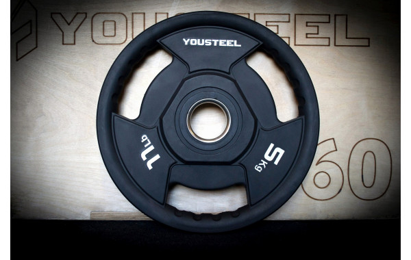 Диск с ручками 5 кг YouSteel TPE (термопластичный эластомер) , 3 ручный хват 600_380