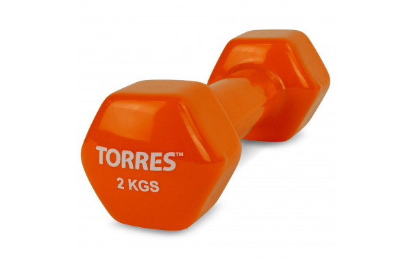 Гантель 2 кг Torres металл в виниловой оболочке, форма шестигранник PL522204 оранжевый 600_380