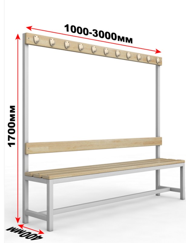 Скамейка для раздевалки c вешалкой односторонняя неразборная, 150см Glav 10.100-1500 615_800