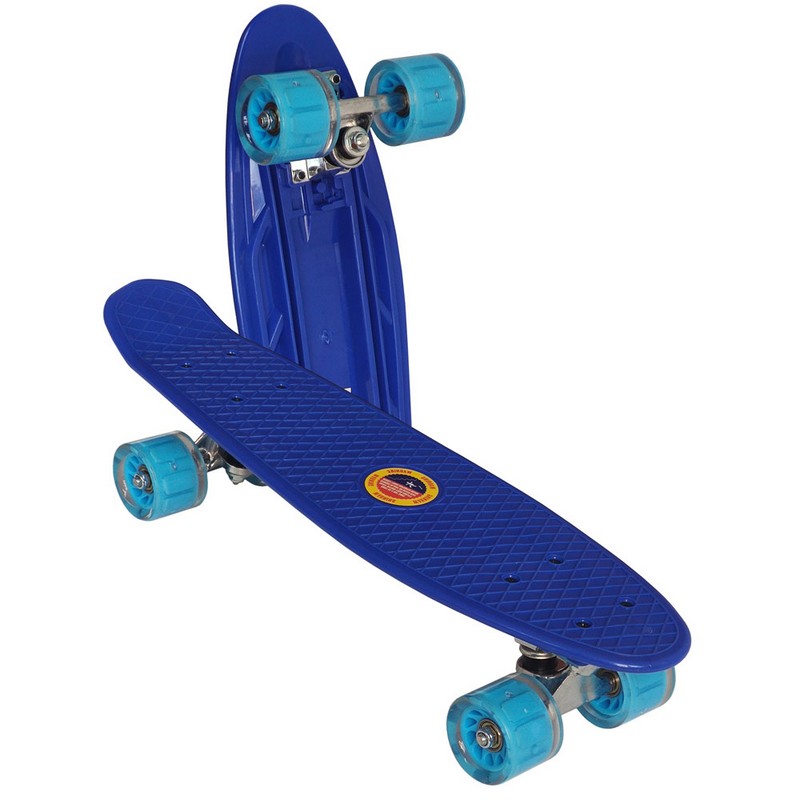 Скейтборд пластиковый 56x15cm, со свет. колесами Sportex E33098 синий (SK506) 800_800