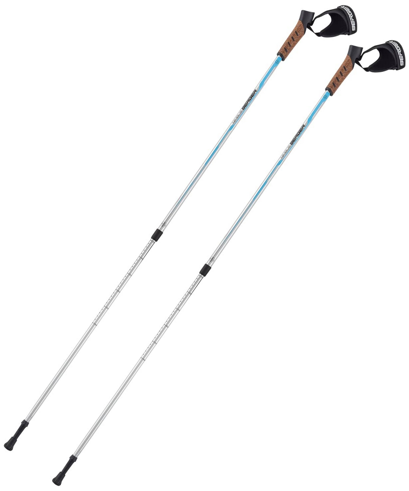 Скандинавские палки Berger Nimbus 2-секционные, 77-135 см, серебристый\голубой 1667_2000