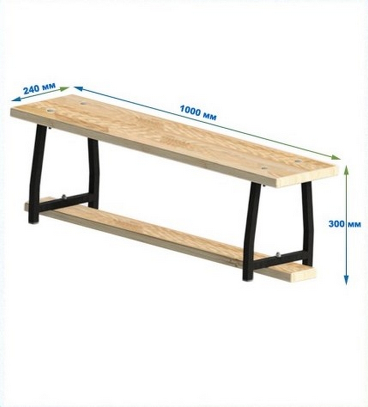 Скамейка гимнастическая 1000мм (щит.сосна) ножки метал Dinamika 724_800